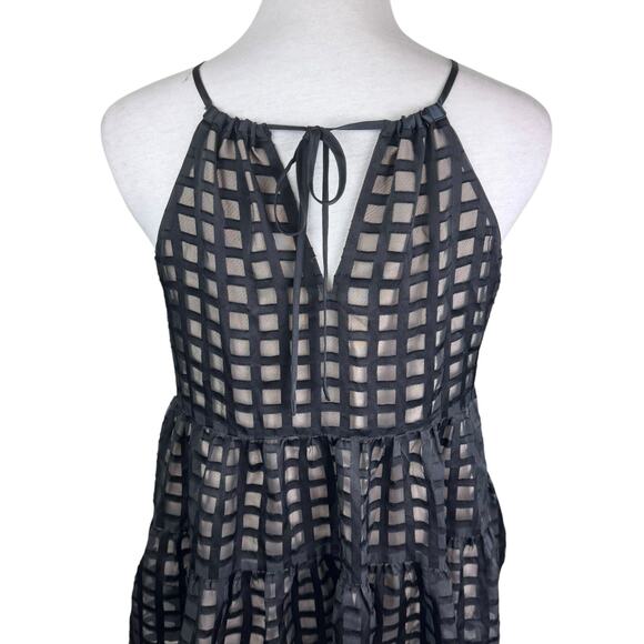 HD In Paris Anthropologie Black Beige Sleeveless Strappy Layered Halter Tank Top - Picture 6 of 11